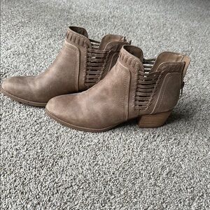 Fergie Tan‎ Ankle Booties with Cutout Design